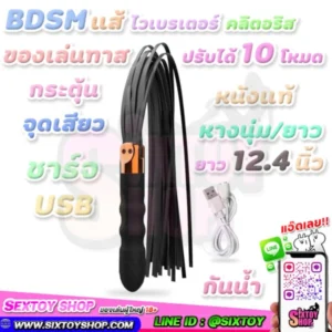 BDSMแส้ ไวเบรเตอร์ คลิตอริส ของเล่นทาส กระตุ้นจุดเสียว หนีงแท้ ปรับได้ 10 โหมด